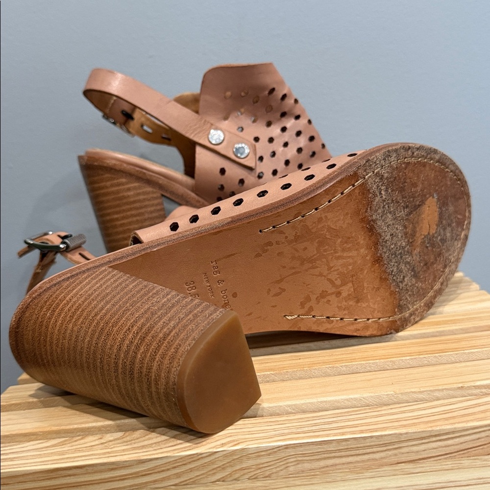 Rag & Bone Perforated Leather Slingback Booties Tan Block Heel Sandals US 8 - Picture 8 of 16